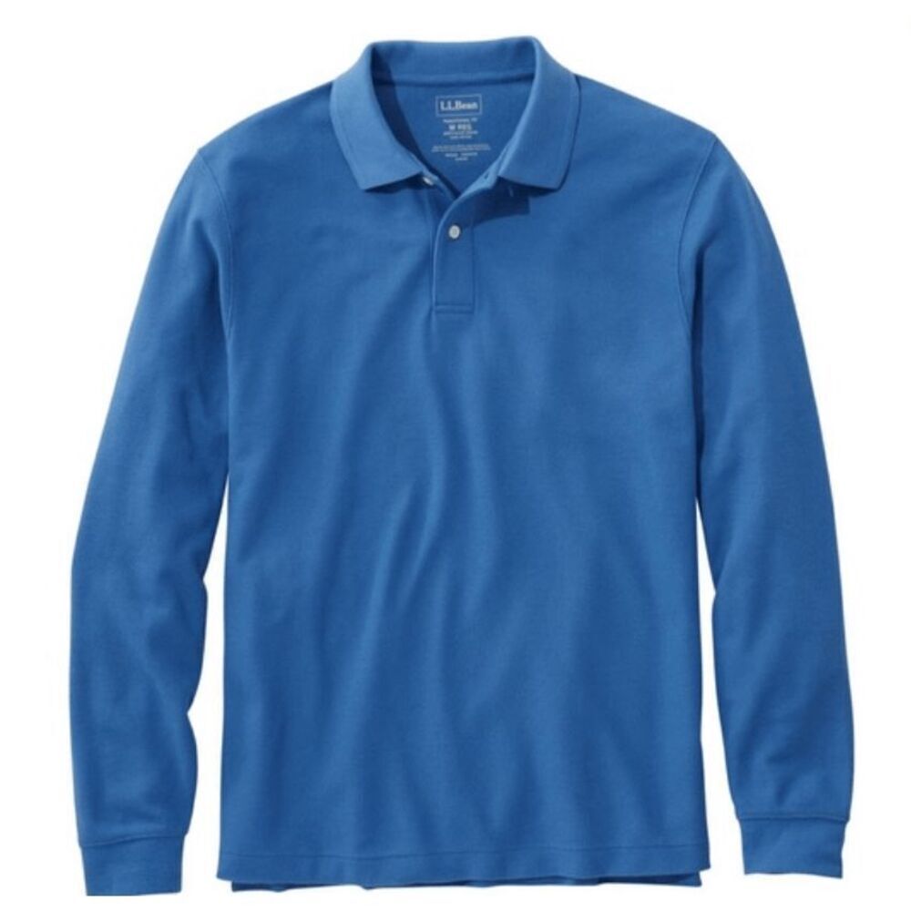 L.L. Bean Traditional Fit 100% Cotton Pique Polo Long Sleeve Size Medium‎ Tall
